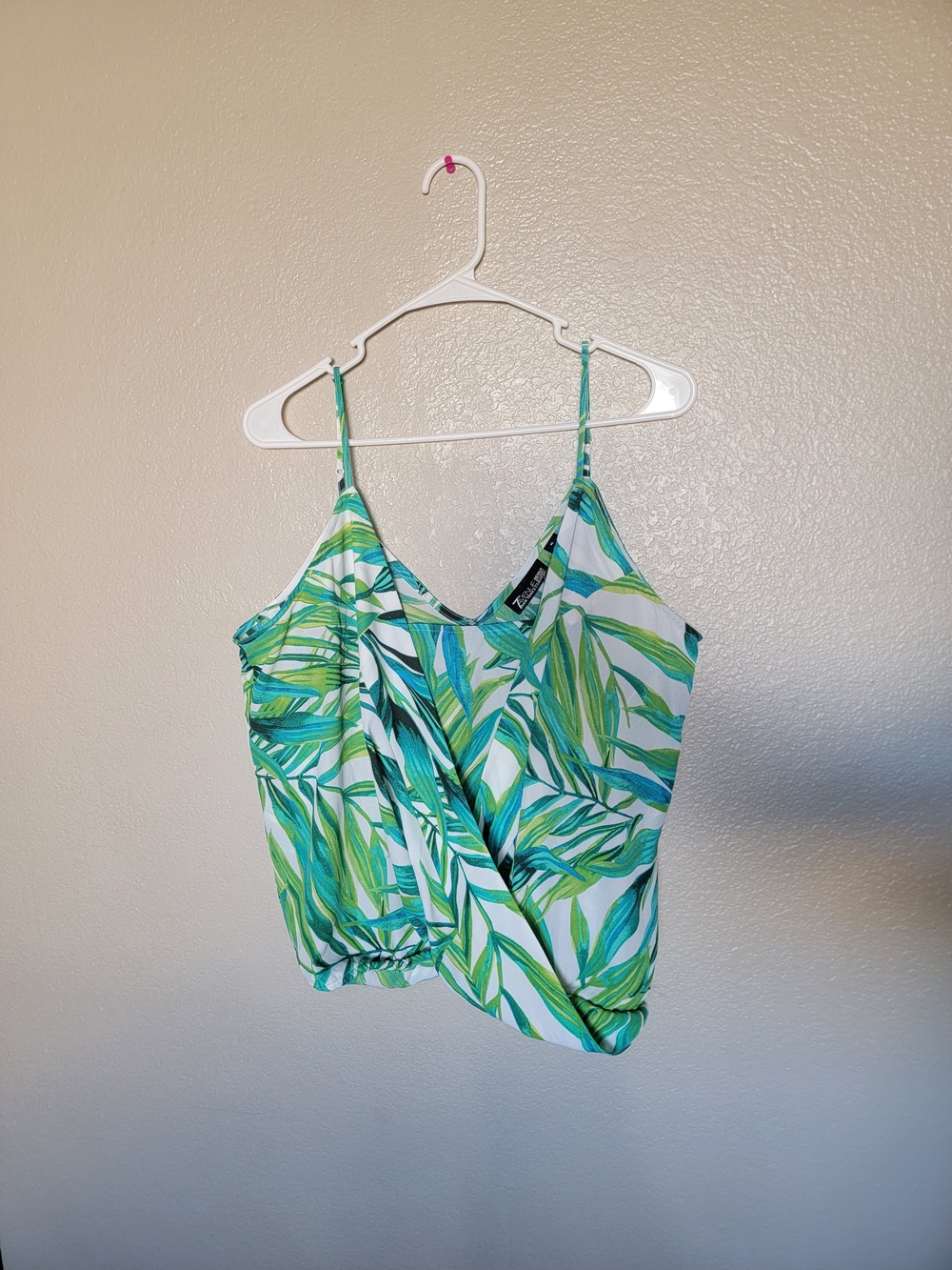 New York & Company Green Leaf Print Wrap Cami